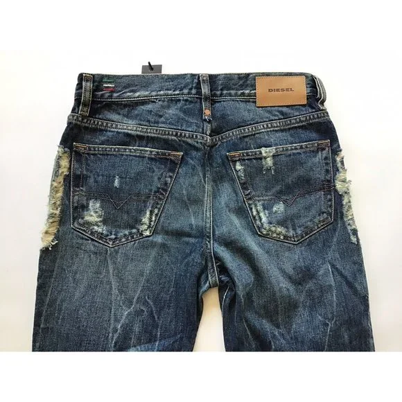 $298 Diesel Men’s Mharky Slim Skinny Cropped Jeans 084ZM Destroyed Size W28